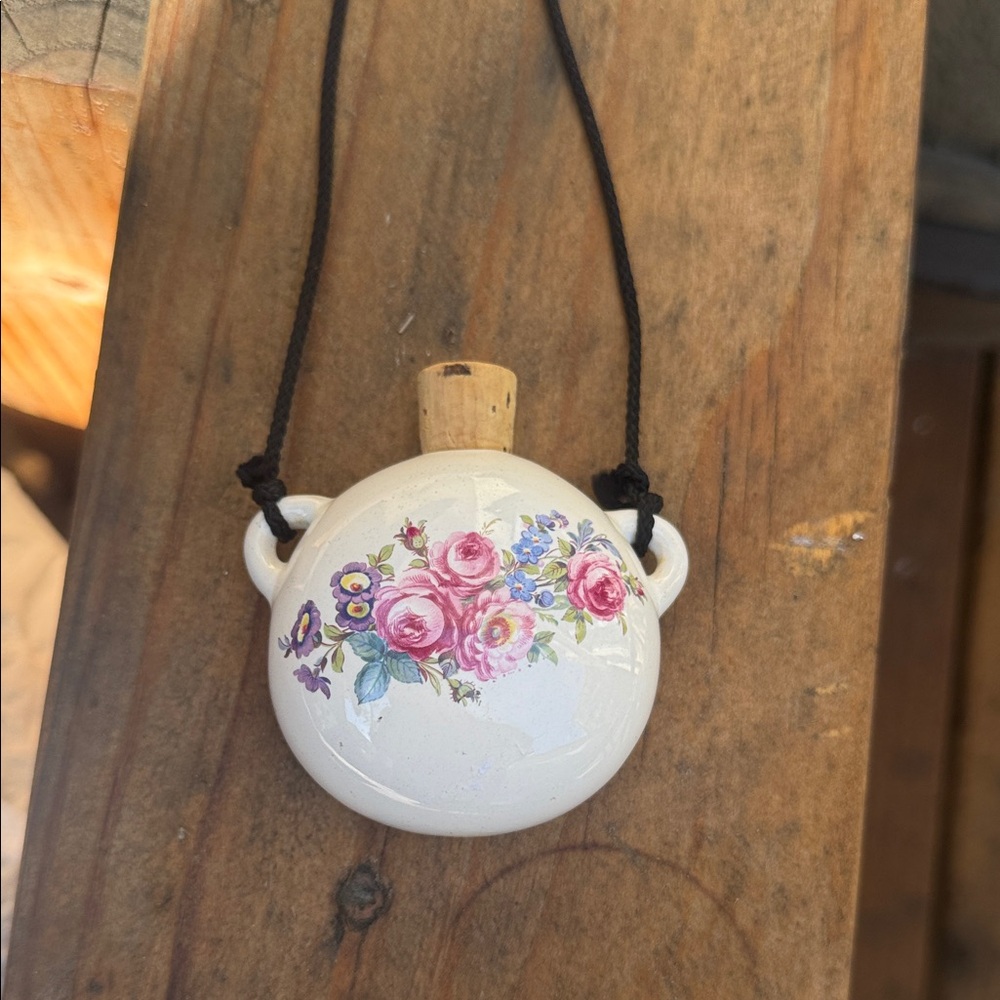Vintage Floral Ceramic urn Pendant Necklace or perfume bottle